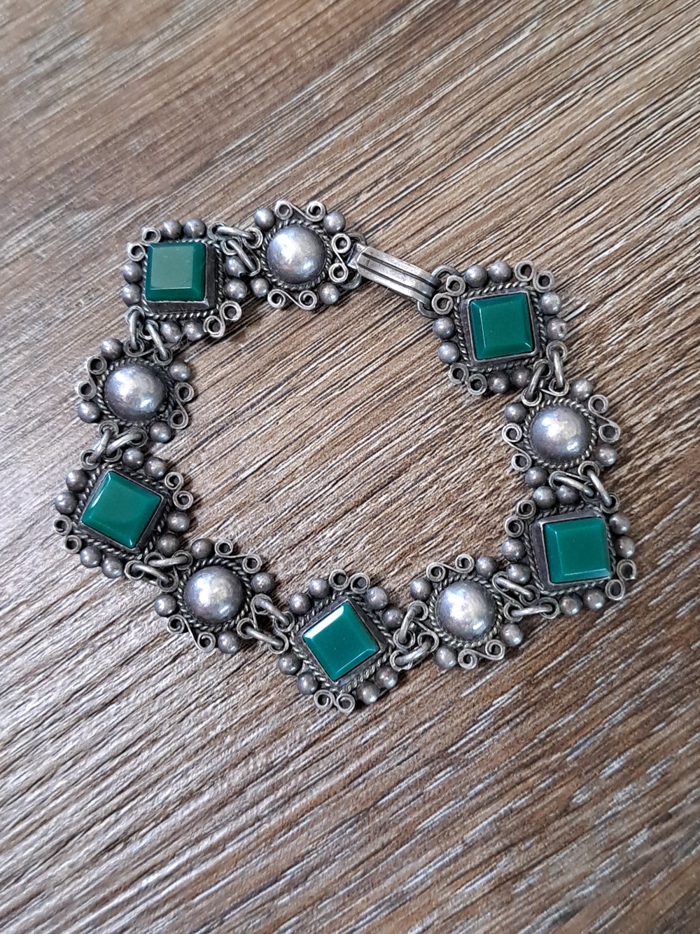Vintage Mexican Sterling Silver Green Onyx Bracelet